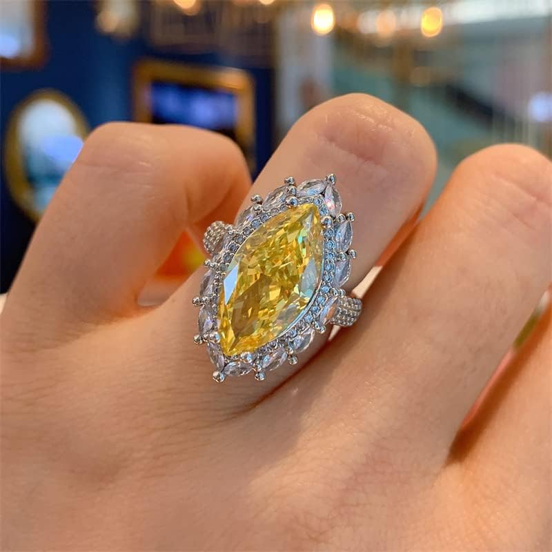 Htayekog Olive Horse Eye Ring 925 Silver Full Diamond Ring Promise Rings for Her，18k Gold Shiny Citrine Ring Cubic Zirconia Promise Rings Cz Yellow Gem Cocktail Rings Eternity Engagement Wedding Ring （10） - Image 1